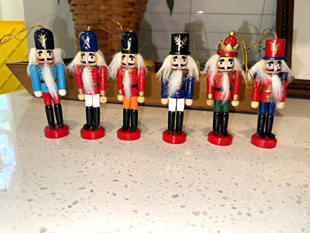 Set of 6 Wooden Nutcracker Hanging Christmas Ornaments, Multicolor